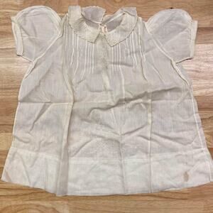 1940s Handmade White Cotton Baby Dress – Vintage Embroidery (5 MOS, Restoration)